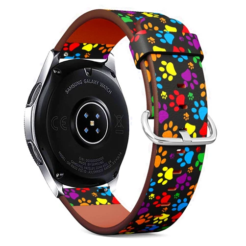 STPlus Compatible with Samsung Galaxy Watch (46mm) - Quick-Release Leather Band Bracelet Strap Wristband Replacement - Colorful Paw Print
