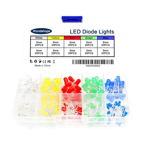 Generic 200pcs 3mm & 5mm Led Lights Emitting Diodes Kit, Mini/Small Individual Led Light Bulb Set, Clear/White Red Green Blue Yellow, for Arduino, Christmas Lights, Halloween Decorations, etc
