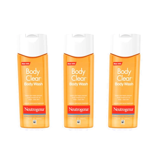 Neutrogena Body Clear Acne Body Wash with Glycerin & 2% Salicylic Acid Acne Medication, Oil-Free Acne Wash for Breakouts on Back, Chest & Shoulders, Non-Comedogenic, 8.5 fl. Oz, 3 Pack