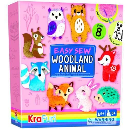 KRAFUN Easy Sewing Kit for Beginner Kids Arts & Crafts, 8 DIY Projects of Stuffed Dolls of Woodland Animals, Bear, Bunny, Fox, Owl, Instructions & Felt, Gift for Girls, Boys, Learn to Sew