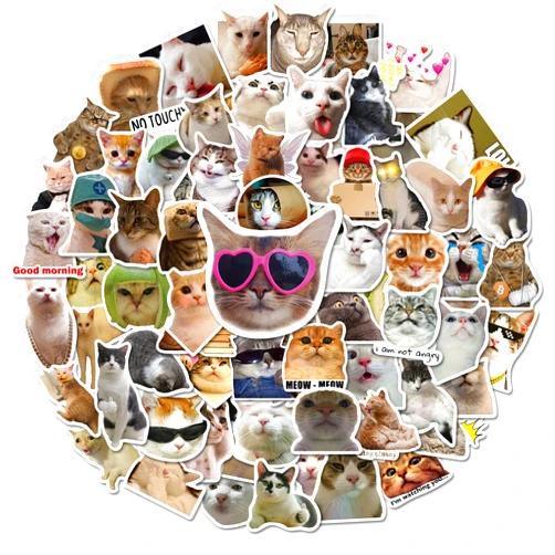 Fuzmo 100 Pcs Cat Stickers, Cute Meme Kitten Stickers for Water Bottles Laptop Guitar Suitcase, DIY Waterproof Vinyl Decals Gifts for Adults Teens Kids Boys Girls