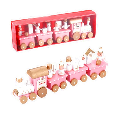 NUOBESTY Home Decor Santaur Ornament Christmas Wooden Train, Mini 4- Section Train Toy with Snowman and Train Rail Model Toy Set for Kids Christmas Party Decoration Home Décor Home Accessories