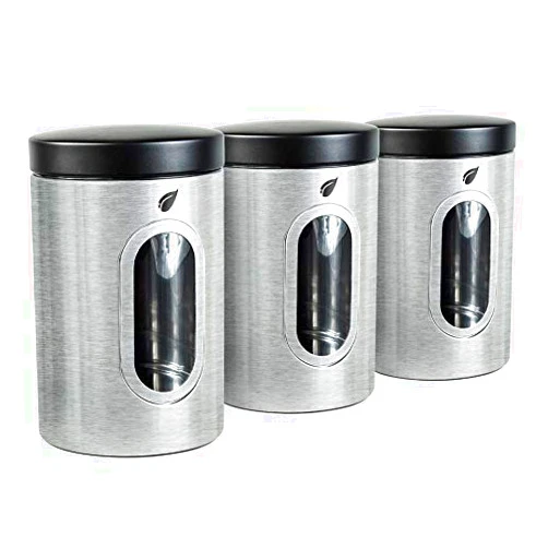 Saf-Care Plus Saf-Care Design Canister Kitchen Cabinet Food Storage Containers, Pack of 3 Stainless