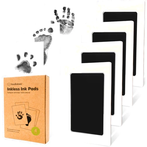 KeaBabies 4-Pack Inkless Hand and Footprint Kit - Ink Pad for Baby Hand and Footprints - Dog Paw Print Kit,Dog Nose Print Kit - Baby Footprint Kit, Clean Touch Baby Foot Printing Kit, Handprint Kit (Jet Black)