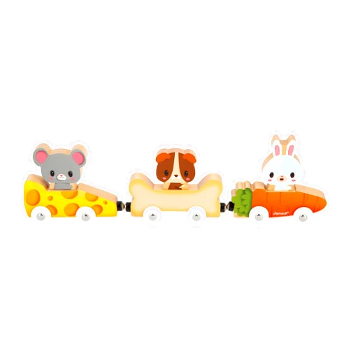 Janod Pets Wooden Animal Car Train Push and Go Playset - Ages 18 Months - 3 Years - J03315