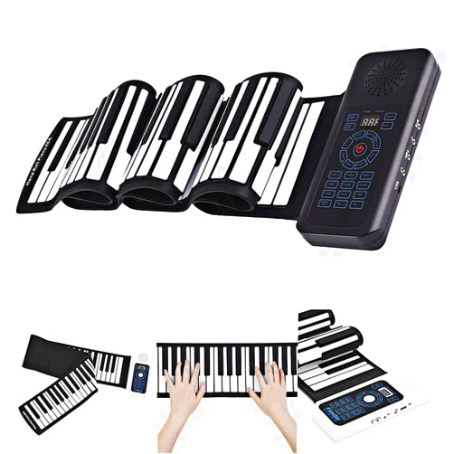 Generic Hand Roll Piano, Portable Silicone 88 Keys Hand Roll Up Piano with MIDI Electronic Keyboard 140 Tones 128 Rhythms Dual-Core Speaker Roll Up Piano