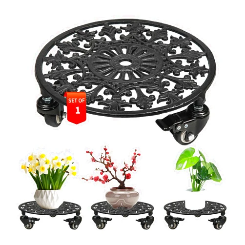 GARGENTOL Rolling Plant Stand with Wheels, 1 Pack Heavy Duty Metal Plant Caddy 11 Inch Wrought Iron Plant Dolly Outdoor Round Plant Rollers Stand for Large Potted Plants and Flower Pot, Black
