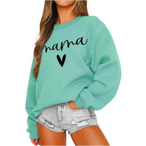 LEEDYA Women Long Sleeve Mama Sweatshirts Crewneck Casual Fall Pullover Tops Oversized Knit Mom Sweater