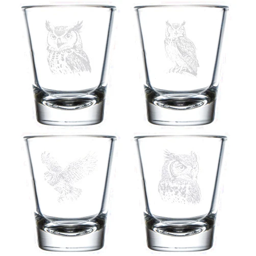 MIP Set of 4 Shot Glasses 1.75oz Shot Glass Gift Owl Collection