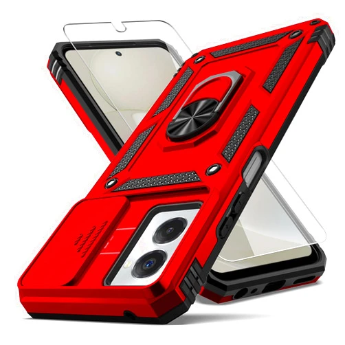 YZOK for Moto G Power 5G 2024 Case,with Camera Lens Cover HD Screen Protector,[Military Grade] Car Mount Kickstand Shockproof Protective Case for Motorola G Power 5G 2024, Red