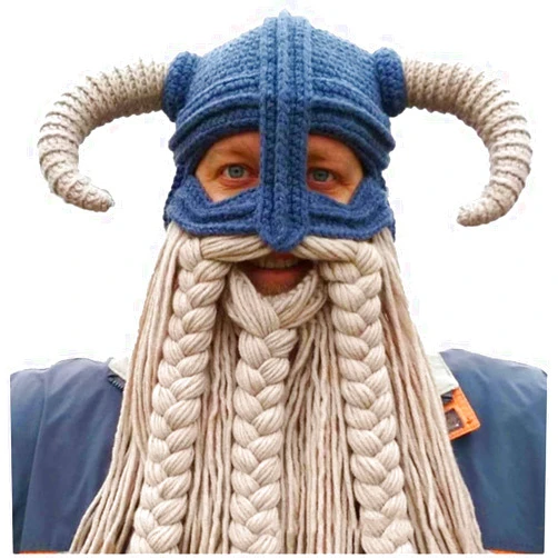 XKCL Viking hat Knitted Winter Warm hat Men and Women Fun Cool Party hat Show hat Props hat Prom hat Carnival Party hat (White)