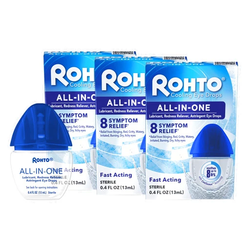 Rohto All-in-One Multi-Symptom Cooling Eye Drops, All-in-One Astringent, Lubricant & Redness Reliever Eye Drops for Irritated, Dry, Burning, Watery, Itchy, Red, Gritty Eyes, 0.4 fl oz Bottle