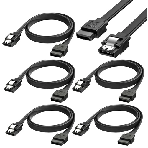 SaiTech IT SATA Cable III, 5 Pack SATA Cable III 6Gbps Straight HDD SDD Data Cable with Locking Latch Compatible for SATA HDD, SSD, CD Driver, CD Writer - Black(18 Inch)