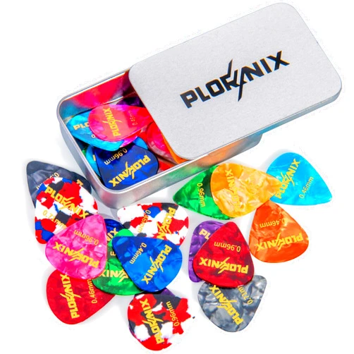Plornix 30 pack Celluloid Guitar Picks - 3 Different Thickness Colorful Guitar Pick with Metal Storage Box, Guitar Picks for Acoustic Guitar, Electric Guitar, Bass, Ukulele, 0.46mm/ 0.71mm/ 0.96mm