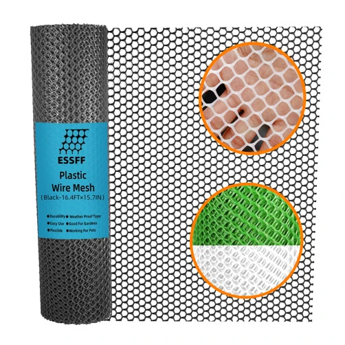 ESSFF Pet & Garden Safeguard - 15.7IN x 16.4FT Roll - Black Plastic Netting, Multi-Use Decorative Fencing for Poultry, Dogs, Rabbits,Chicken and Snake Barrier