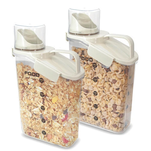 Malachite Two Pack Food & Cereal Storage Container - 2.6L Airtight Plastic Kitchen Organizer Bin with Pouring Spout, Measuring Cup Lid, Ideal for Dry Food, Rice, Sugar, Pet Food dispenser - BPA free