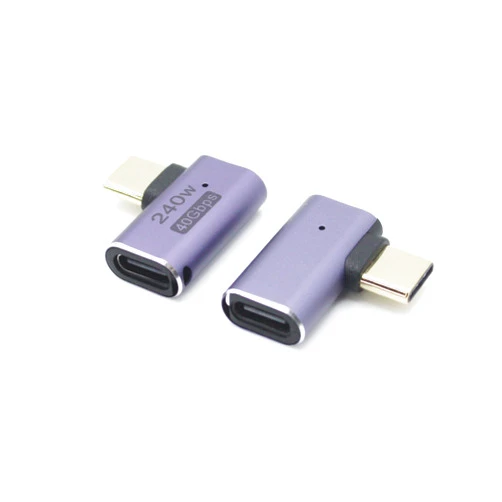 Kallaudo Right Angle USB C Adapter 240W, 90 Degree USB C Male to Female Adapter, Type C 40Gbps Data 8K Extender Extension Adapter with LED Light for USB-C Devices, 2Pack