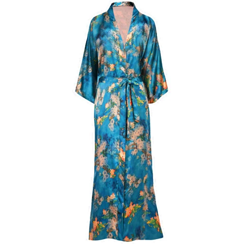 BABEYOND Floral Kimono Robe Satin Silky Wedding Robe Lightweight Long Kimono Nightgown Sleepwear