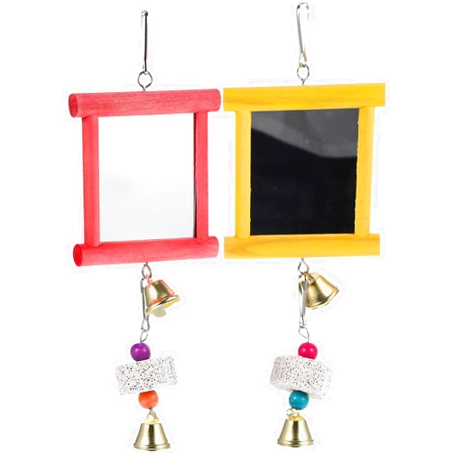 Yardwe 2Pcs Chicken Mirror Toys, Hanging Swing Mirror Toys with Bells and Beak Grinding Molar Stones for Roosters Hens Birds Parrot