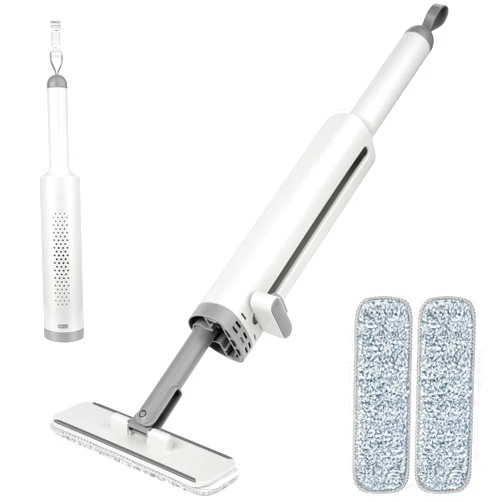 Keledz Portable Self-Squeeze Mini Mop, Short Mop Rotatable with Crevice Brush- 2 Reusable Microfiber Pads,Wet and Dry Use,Floor Window Cleaning System for Bathroom Kitchens Desktop(Mop+2 Pads)