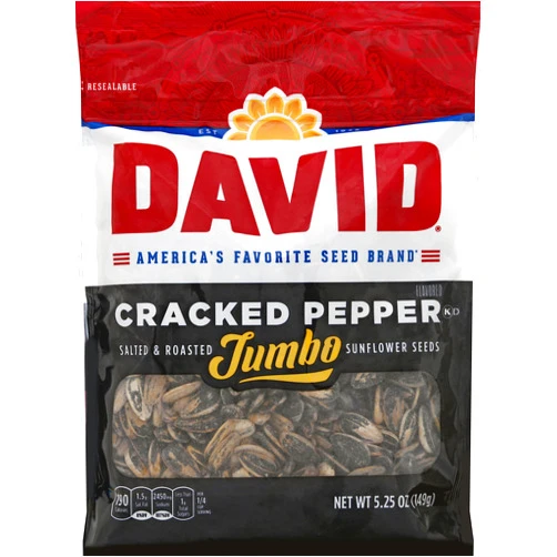 DAVID Seeds DAVID Roasted and Salted Cracked Pepper Jumbo Sunflower Seeds, 5.25 oz
