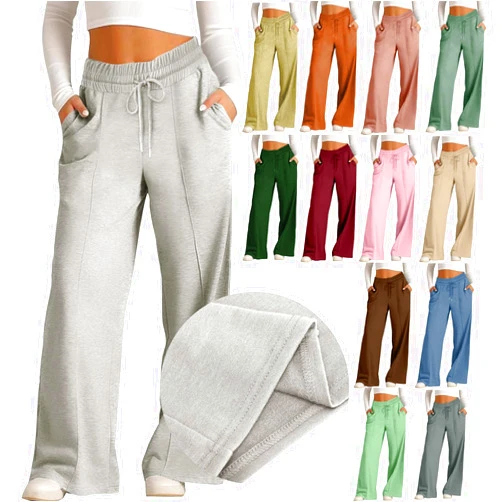 FAVIPT Sweatpants Women Baggy Elastic Drawstring Waist Wide Leg Pants Plus Size Loose Straight Leg Lounge Pants with Pockets