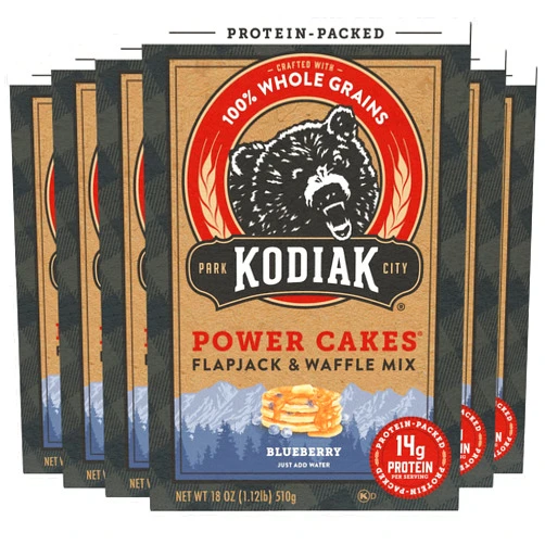 Kodiak Cakes Power Cakes, Pancake & Waffle Mix, Blueberry, High Protein,100% Whole Grains (Pack of 6)