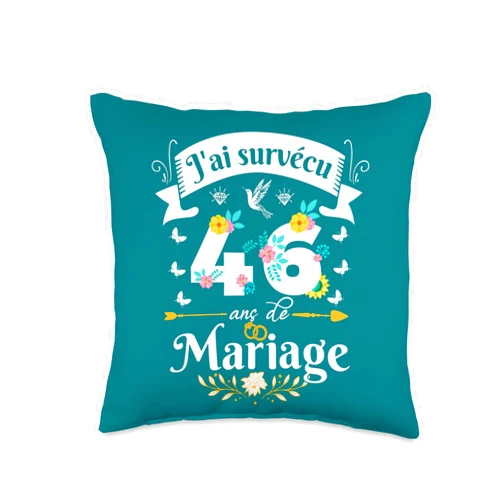 Idée Cadeau Anniversaire De Mariage Pour Couple J'Ai Survécu 46 Ans de Mariage Cadeau Anniversaire Femme Throw Pillow, 16x16, Multicolor