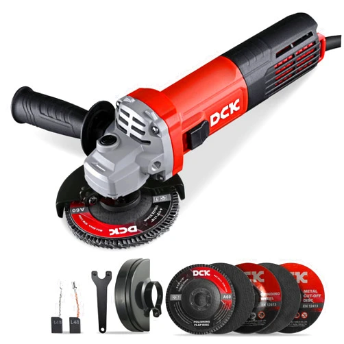 DCK 9.2 Amp Angle Grinder, 4-1/2 Inch Electric Grinder Power Tool, 11800 RPM, Auxiliary Handle and 2 Safety Guards, 6 Piece Discs, Copper Angle Grinder for Cutting, Grinding, Polishing (KSM17-115B)