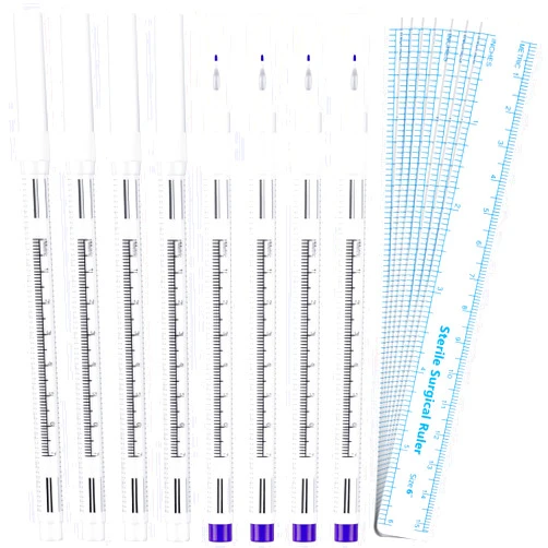 Maitys 8 Pieces Microblading Marker Pen with Paper Ruler Skin Marker Eyebrow Permanent Makeup Position Mark Tools Markers Pen for Eyebrow Lips Skin (White and Purple,Single-Head)