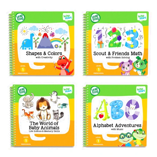 LeapFrog LeapStart Preschool 4-in-1 Activity Book Bundle with ABC, Shapes & Colors, Math, Animals