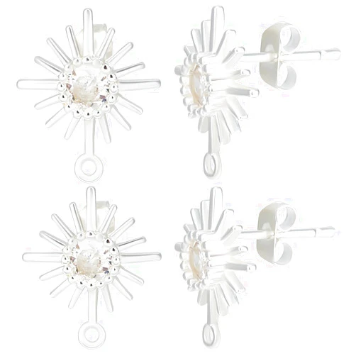 Beebeecraft 1 Box 10Pcs Sun Post Earring Sterling Silver Cubic Zirconia Stud Earring Findings with Horizontal Loops and Butterfly Earring Backs for DIY Earring Jewelry Making