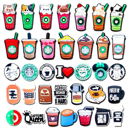 Shiomay 20,35Pcs Coffee Charms, Cat Coffee Shoe Charms for Clog Sandals Bracelets Decoration