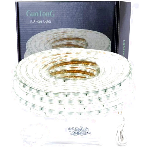 GUOTONG 50ft LED Light Strip kit,Waterproof, 6000K Daylight White,110V, Flexible, 900 Units SMD 2835 LEDs,UL Listed Power Supply - Indoor Deck Patio Christmas Camping Decor
