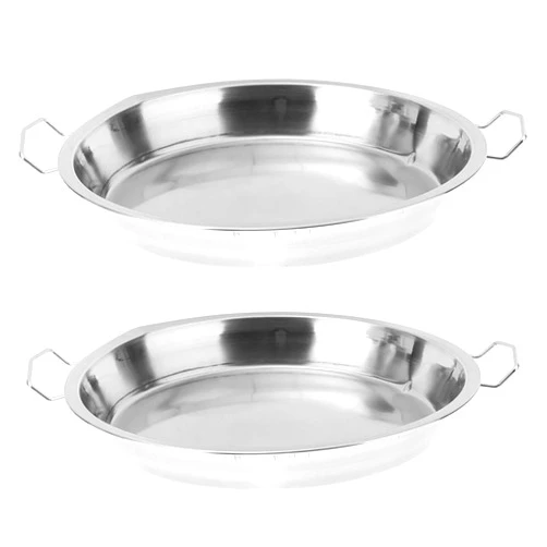 UGCER 2pcs Stainless Steel Cold Noodle Plate Steamed Rice Tray Handle Steaming Plate Resistant Kitchen Steaming Plate,28cm