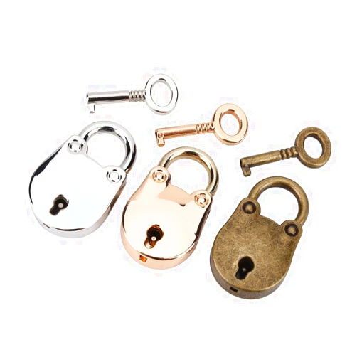 Pssopp 3Pcs Antique Padlock, Skeleton Key, Silver + Gold + Bronze Metal Padlock, Mini Archaize Lock with Key