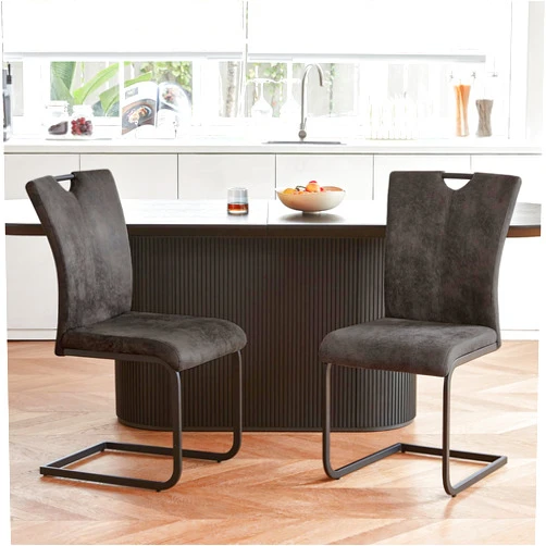 GrandNoor Vintage Fabric Dining Chairs Set of 2 with Handle,Modern Upholstered Kitchen & Dining Room High Back Chair,Mid-Century Armless Cantilever Chairs, Black