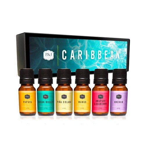 P&J Trading Fragrance Oil Caribbean Set | Pina Colada, Awapuhi Seaberry, Papaya, Mango, Ocean Breeze, Orchid Candle Scents for Candle Making, Freshie Scents, Soap Making Supplies, Diffuser Oil Scents