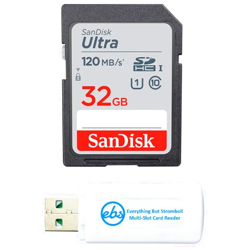 SanDisk 32GB SDHC SD Ultra Memory Card Works with Canon Powershot ELPH 360 HS, SX70 HS, SX620 HS Camera UHS-I (SDSDUN4-032G-GN6IN) Bundle with (1) Everything But Stromboli Combo Card Reader