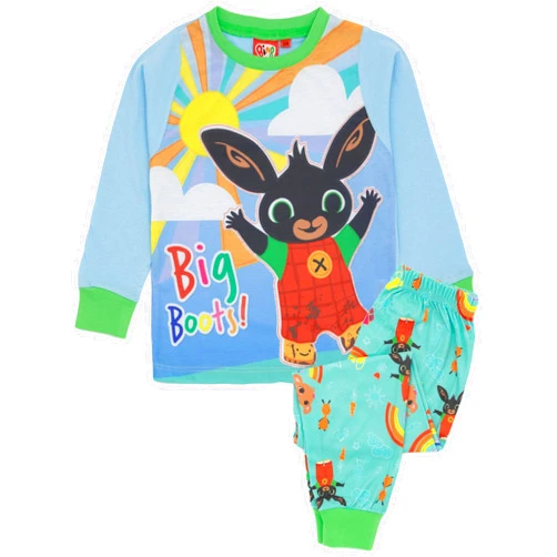 Bing Bunny Boys Pyjama Set | Childrens Blue & Green Loungewear Long Sleeve T-Shirt & Long Leg Pants Complete PJ Bundle