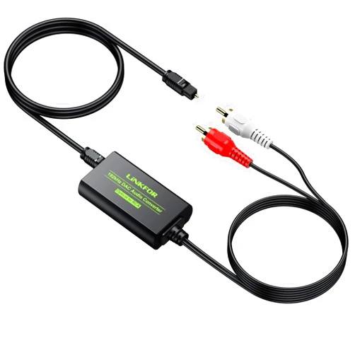 LiNKFOR 192kHz DAC Converter Digital to Analog Converter Digital Optical SPDIF Toslink to Analog Stereo Audio RCA L/R Audio Adapter with Optical Cable for HDTV Blu Ray DVD Amps (RCA Male)