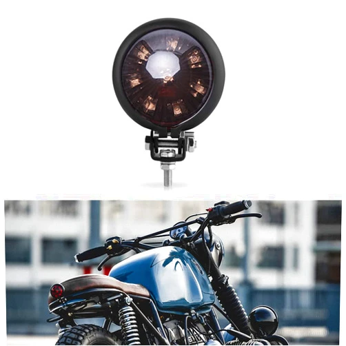 Keepdsgn Motorcycle Tail Light LED Bates Style Bullet Brake Stop Rear Lamp for Bobber Chopper Cafe Racer Bonneville XS650 - Smoke Black