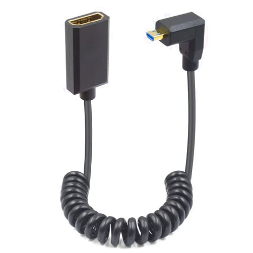 Duttek 90 Degree Down Angle Micro HDMI Male to HDMI Female Extension Coiled Cable 8K, 48Gbps Extreme Thin HDMI to Micro HDMI Cable for Gopro Hero and Other Action Camera 4FT/1.2M