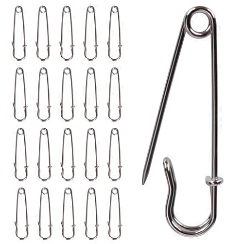 MVSSP 20 Pack of 2-Inch Heavy-Duty Steel Safety Pins – Ideal for Blankets, Clothing, Crafts, and Canvas Work – Silver Finish