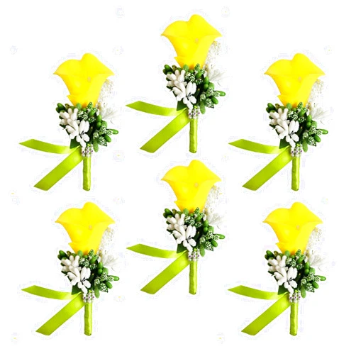 Ciandid Calla Lily Boutonnieres Set of 6, Groom Groomsman Best Man Boutonniere, Handmade Silk Flower for Wedding Ceremony Anniversary (Calla Lily-Yellow, 6pcs)