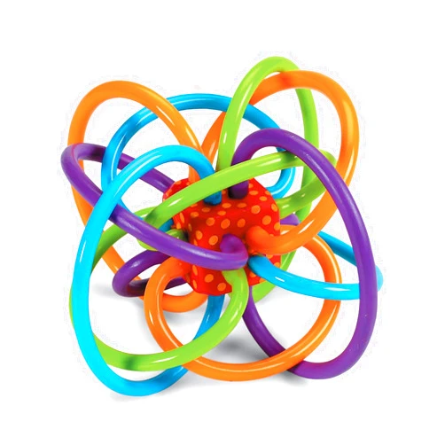 Manhattan Toy Winkel Rattle & Sensory Teether Toy, Blue/Green/Orange, 5 Inch x 4 Inch x 3.5 Inch