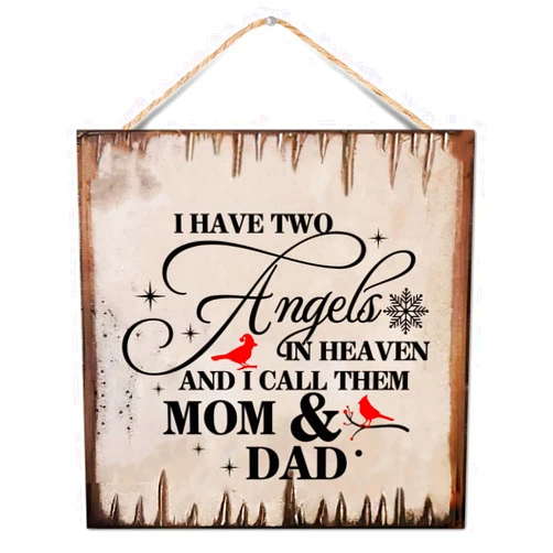 Generic Country Rustic Wood Sign Memorial Quotes I Have Two Angels in Heaven and I Call Them Mom and Dad Inspirational Quotes Wooden Plaque New Year Gift for Living Room Kitchen Farmhouse Office Decor 12x12in