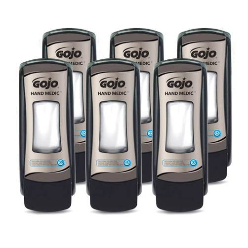 GOJO ADX-7 Push-Style Dispenser, Chrome/Black, for 685 mL GOJO ADX-7 Hand Medic Skin Condition Refills (Pack of 6) - 8782-06