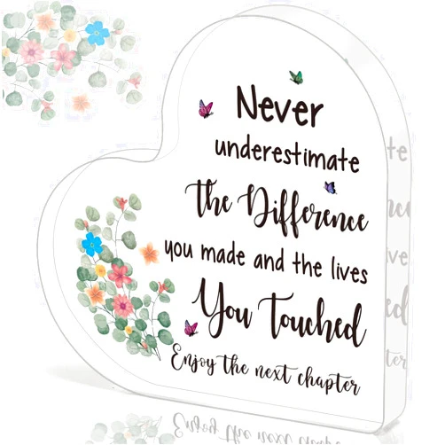 BdayPtion Coworkers Christmas Retirement Gifts for Women, Goodbye, Going Away, Farewell, Leaving Gifts for Colleague Boss Lady Friends, Thank You Gifts, Office Desk Decoration Heart Shape Acrylic Sign Gifts