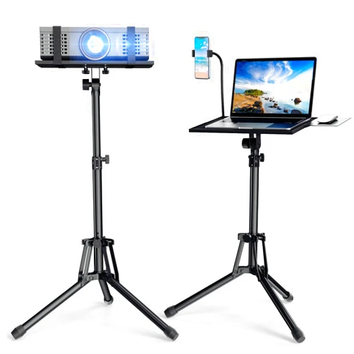 ORWOD Projector Stand Laptop Tripod Stand - Portable Stand Adjustable Height 20 to 60 Inch, Projector Stand with Gooseneck Phone Holder ＆ Mouse Tray, Laptop Floor Stand for Office, Home, Studio, DJ Racks